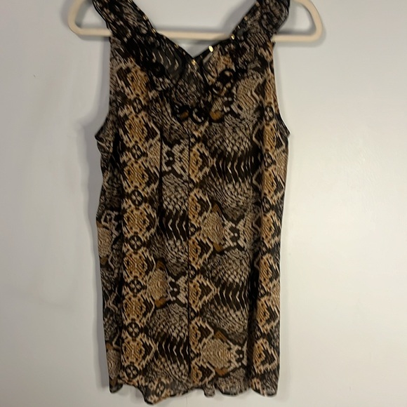 Sheer Boho beaded tank top Size Medium Snakeskin Browns Harlow Zee Tunic - Picture 6 of 9